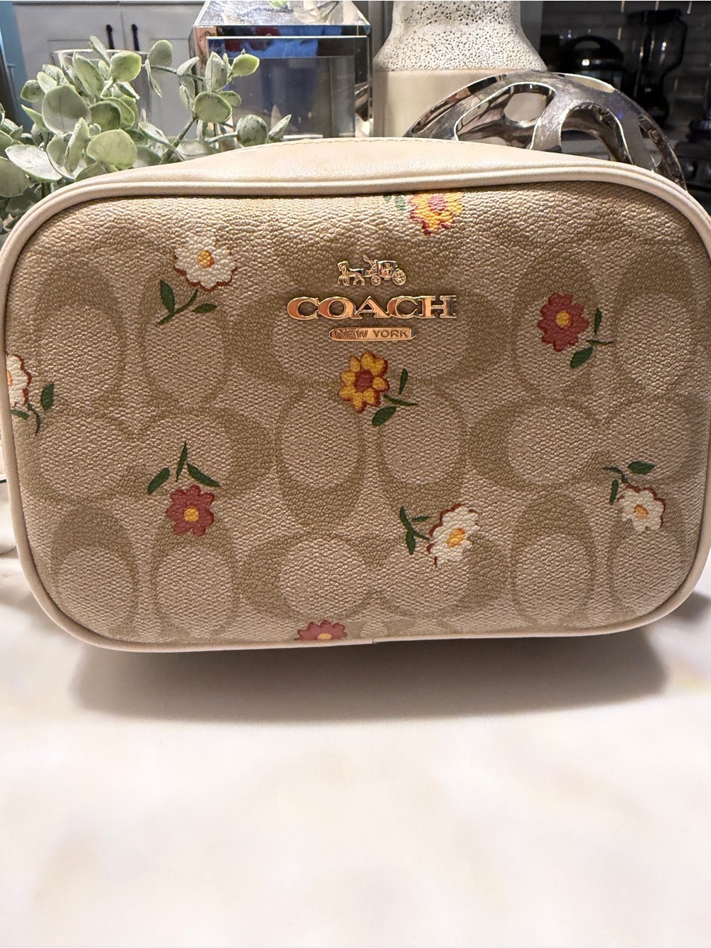 Coach Beige Signature Floral Crossbody Bag - Picture 6 of 14
